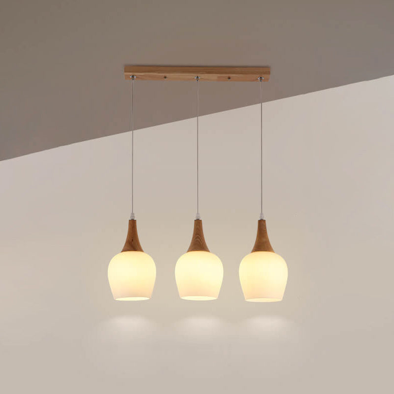 Nordic Solid Wood Glass White Bottle Chandelier 1/3 Light Design