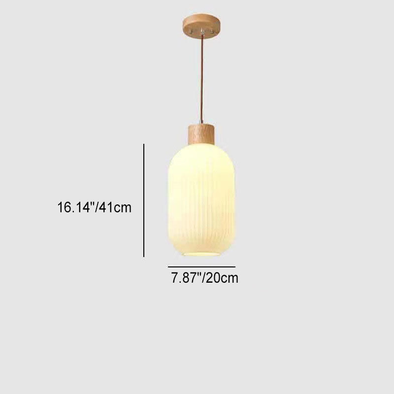 Traditional Japanese Solid Wood Strip Glass Jar Pendant Light for Living Room, 1/2/3 Light Island Fixture