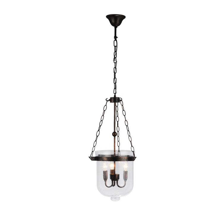 Rustic Round Glass Bucket Iron Candelabra 3-Light Chandelier for Living Room