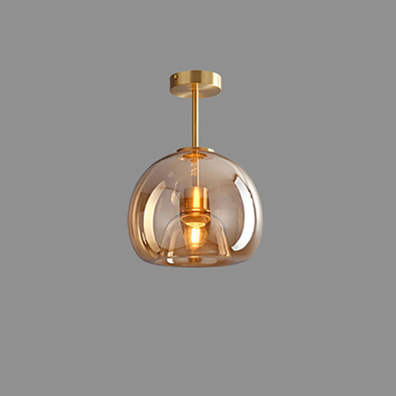 Contemporary Nordic Round Glass Iron Ball Semi-Flush Ceiling Light