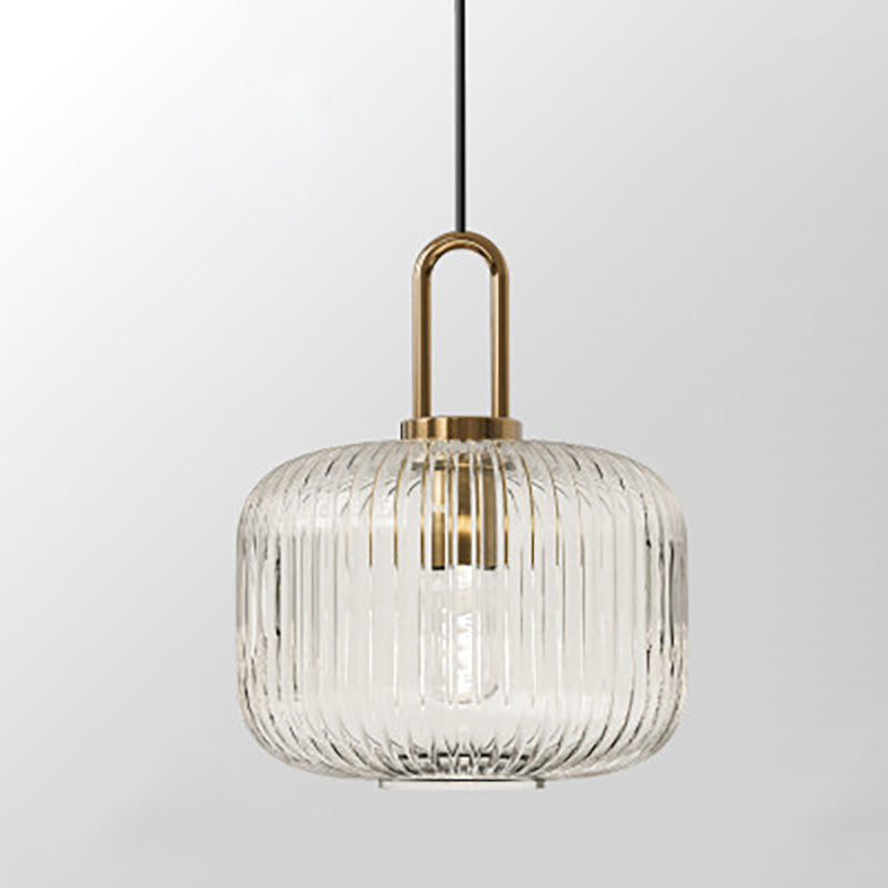Contemporary Nordic Oval Pumpkin Pendant Light - Striped Glass & Stainless Steel 1-Light for Living Room