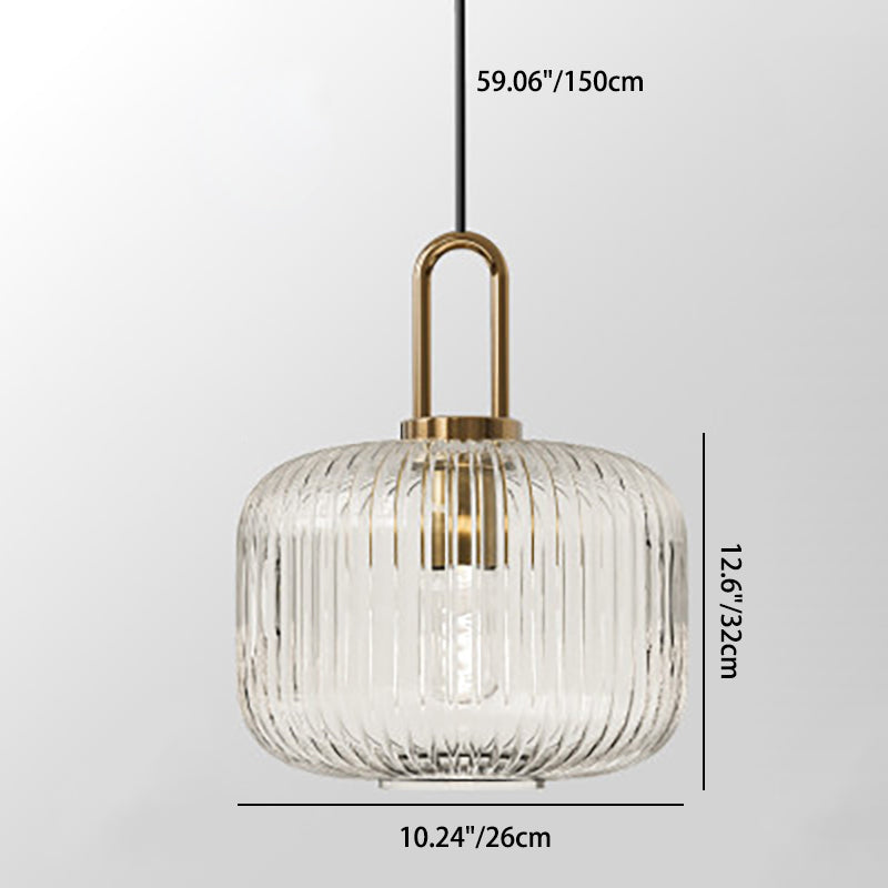 Contemporary Nordic Oval Pumpkin Pendant Light - Striped Glass & Stainless Steel 1-Light for Living Room