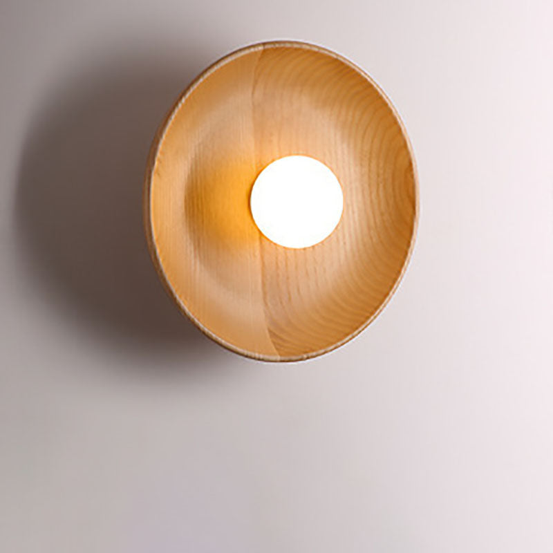 Modern Minimalist Round Wood Wall Sconce Lamp - 1-Light Design, Rustic Home Lighting, Elegant Fixture for Living Room, Bedroom, and Hallway