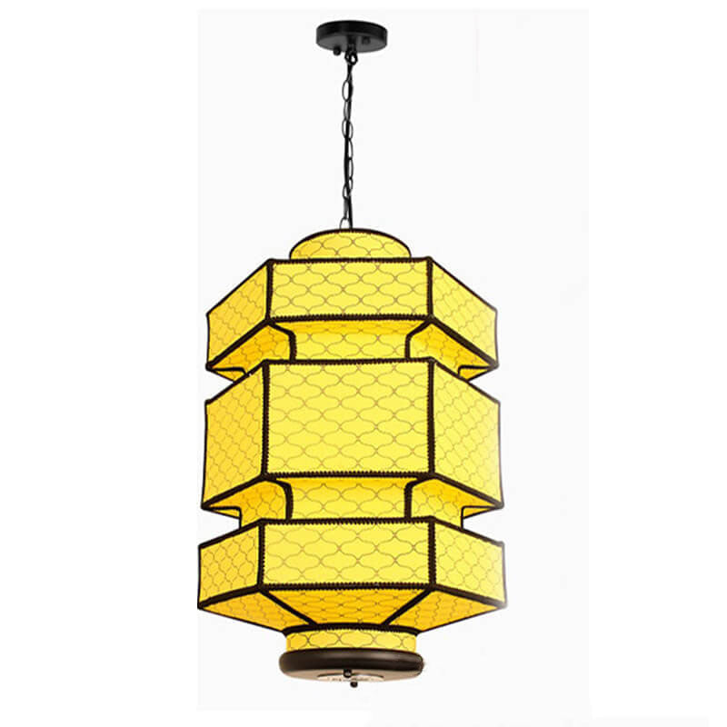 Chinese Retro Hexagonal Faux Sheepskin Pendant Light - 1-Light Iron Fixture
