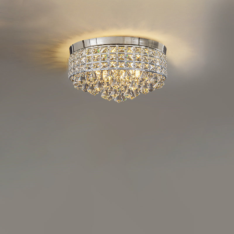 Modern Luxury Round Iron Crystal Beads Flush Mount Ceiling Light 6/9-Light Living Room Fixture