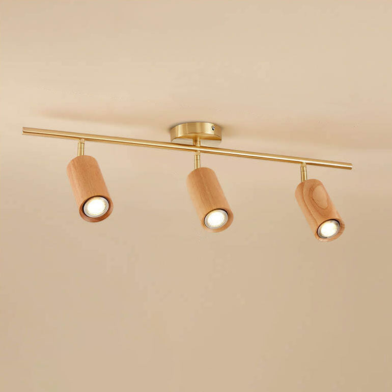 Modern Minimalist Walnut Wood LED Semi-Flush Mount Ceiling Light for Living Room