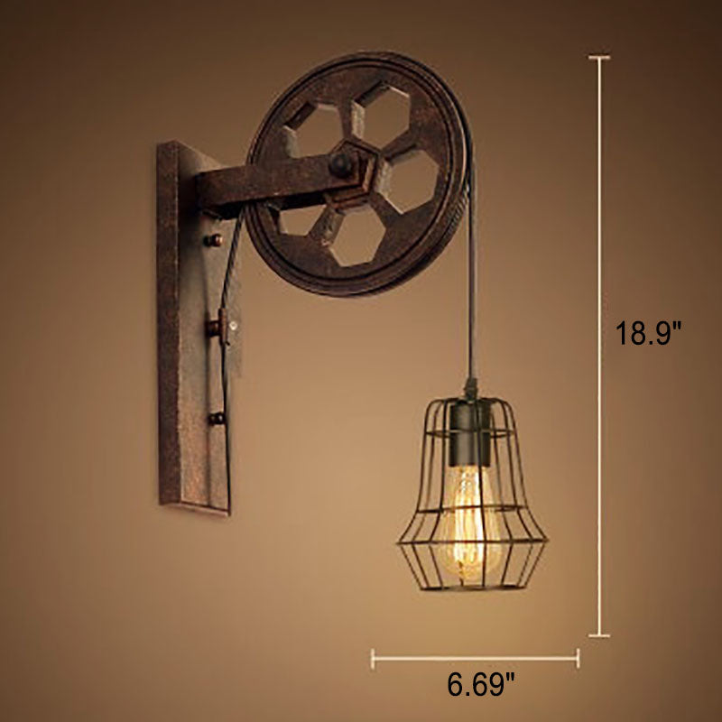 Vintage Industrial Pulley Wall Sconce - 1-Light Iron Lamp