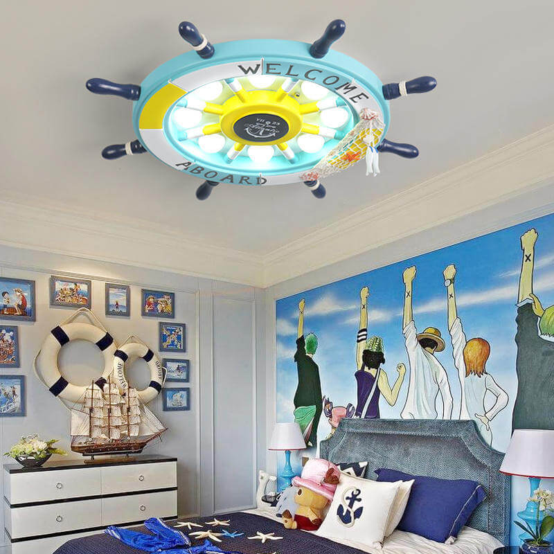 Cartoon Sailboat Helmsman LED Flush Mount Ceiling Light
