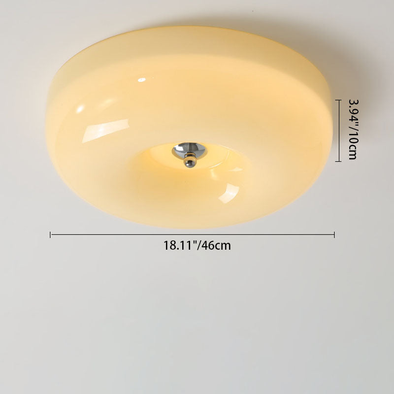 Contemporary Nordic Creamy Yellow Pudding Glass Shade Iron LED Flush Mount Ceiling Light