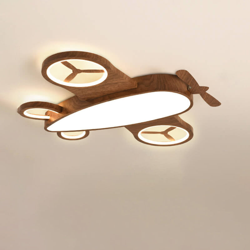 Cartoon Creative Wood Grain Aircraft LED Kids Flush Mount Ceiling Light Baby Nursery Room Decor Boys Girls Ceiling Lamp Kids Bedroom Lighting Childrens Sky Airplane Theme Light Fixtures