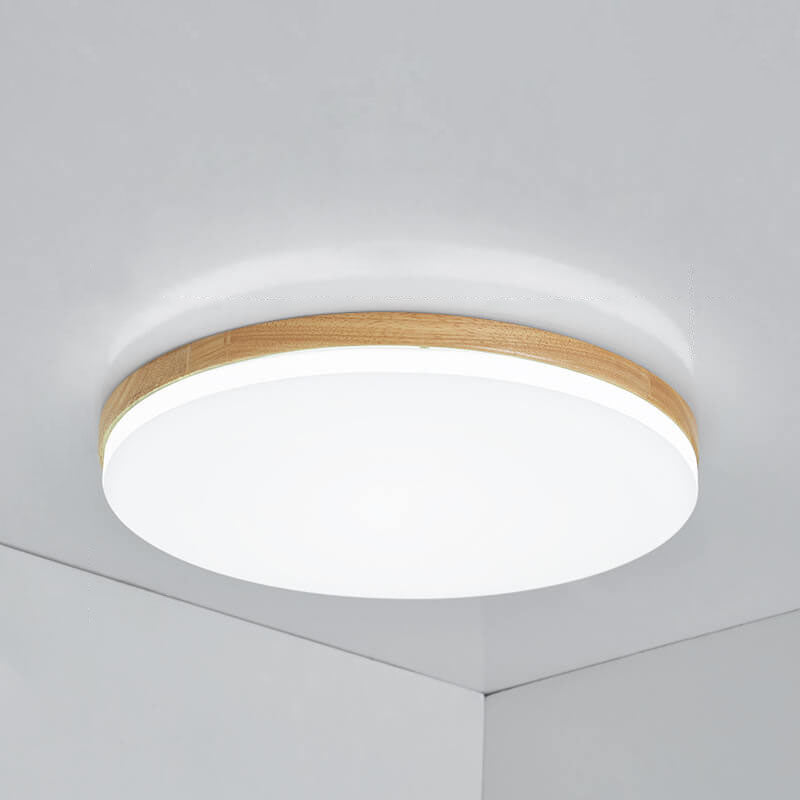 Nordic Simplicity Round Solid Wood LED Flush Mount Ceiling Light