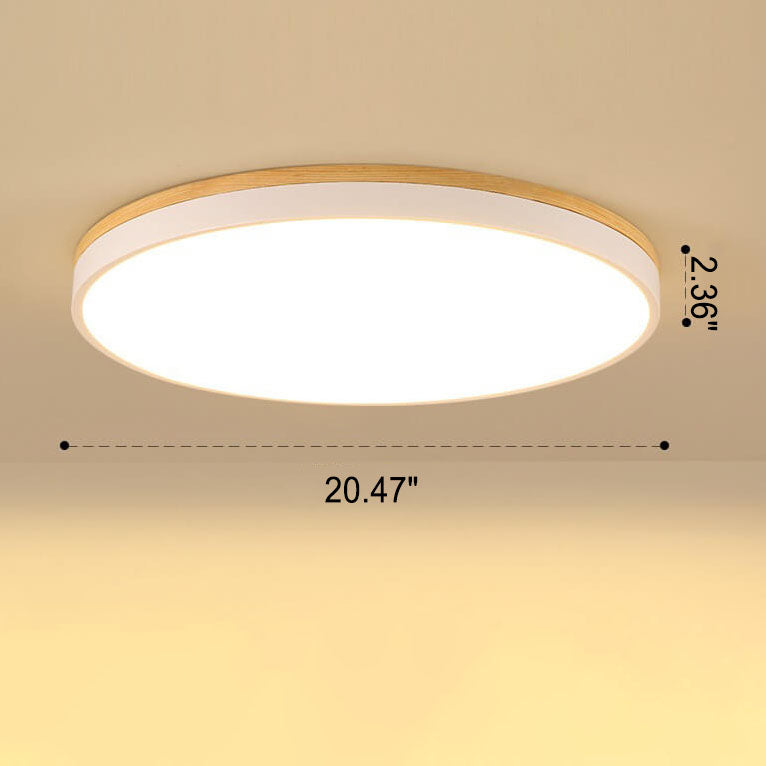 Nordic Solid Wood Round LED Flush Mount Ceiling Light