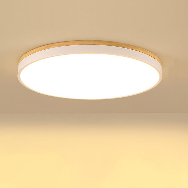 Nordic Solid Wood Round LED Flush Mount Ceiling Light
