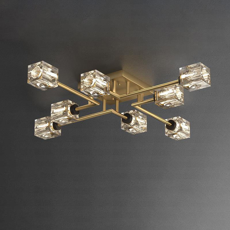 Contemporary Luxury Copper Crystal Semi-Flush Mount Ceiling Light - 4/6/8 Light Options for Living Room