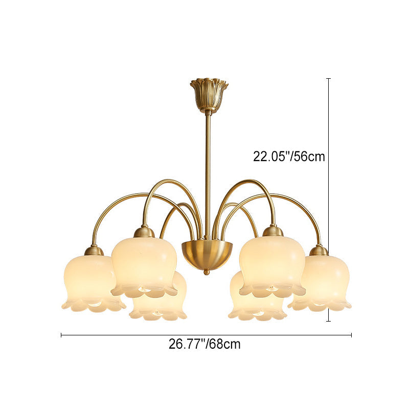 Traditional French Floral Copper Glass Chandelier - 5/6/8 Light for Living Room