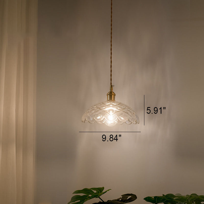 Nordic Vintage Glass Flower Brass Pendant Light 1-Light