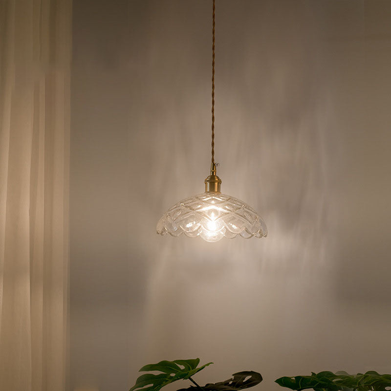 Nordic Vintage Glass Flower Brass Pendant Light 1-Light