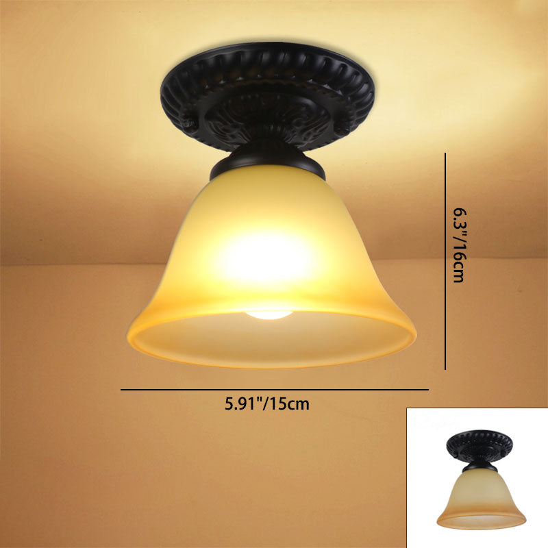 Contemporary Retro Floral Semi-Flush Mount Ceiling Light - Bell Round Iron & Glass for Hallway