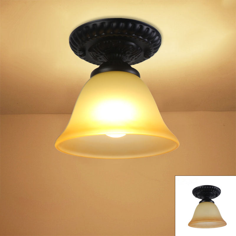 Contemporary Retro Floral Semi-Flush Mount Ceiling Light - Bell Round Iron & Glass for Hallway