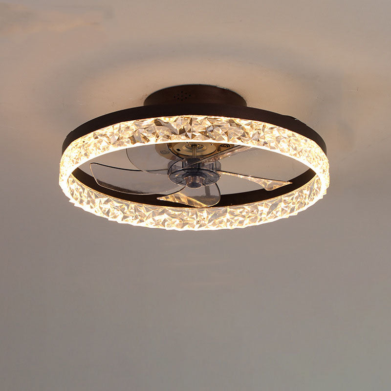 Modern Circle Ring LED Semi-Flush Mount Ceiling Fan Light Fixture