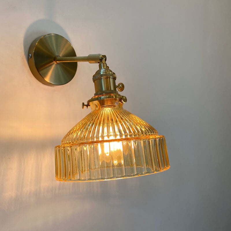 Nordic Dome Glass Shade Brass Wall Sconce 1-Light Lamp