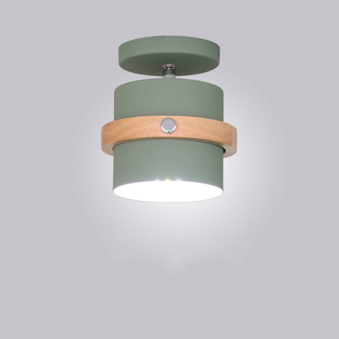 Contemporary Nordic Iron & Wood Semi-Flush Mount Ceiling Light for Hallway
