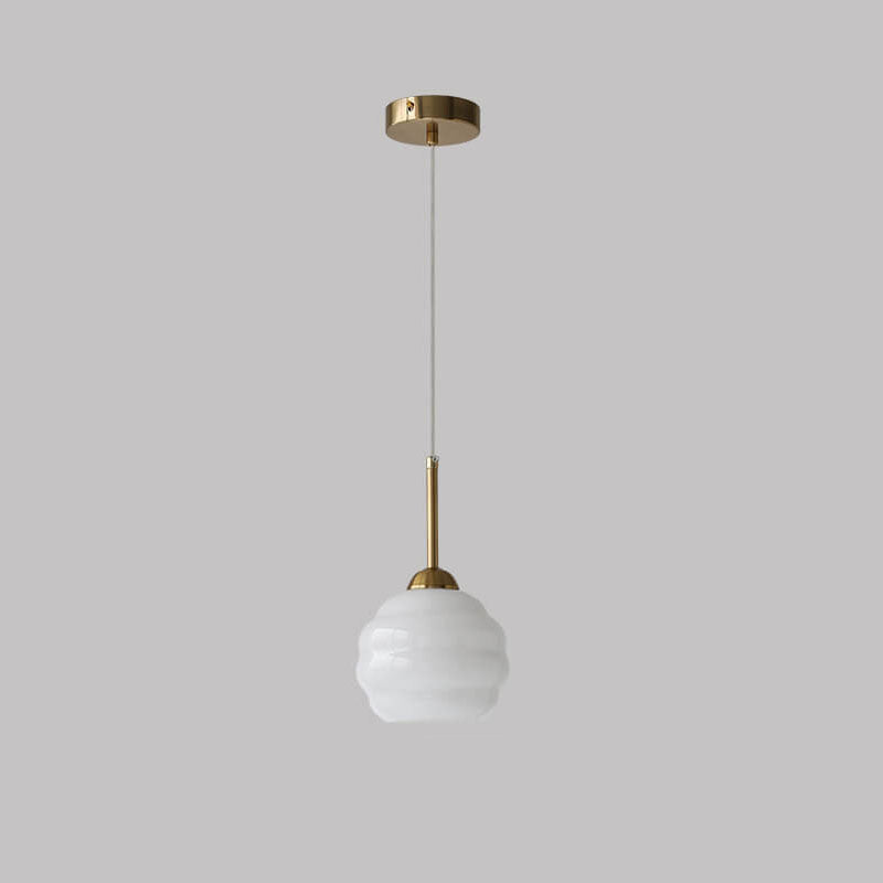 Vintage French Glass Round Tart Pendant Light - 1-Light Elegance