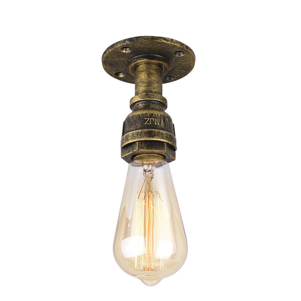 Vintage Steampunk Iron Glass Shade Flush Mount Ceiling Light
