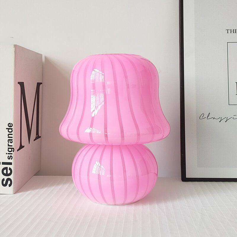 French Cream Handmade Glass Mushroom 1-Light Table Lamp, Unique Artisan Table Lamp, Vintage-Inspired Home Lighting, Decorative Glass Lamp, Soft Glow Interior Illumination, Modern Table Lamp for Living Room and Bedroom, Stylish Mushroom Design Lighting, Ar
