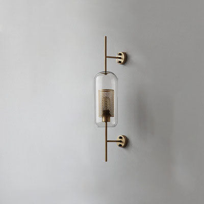 Contemporary Industrial Cylinder Glass Shade Wall Sconce - Iron Finish 1-Light Lamp for Bedroom