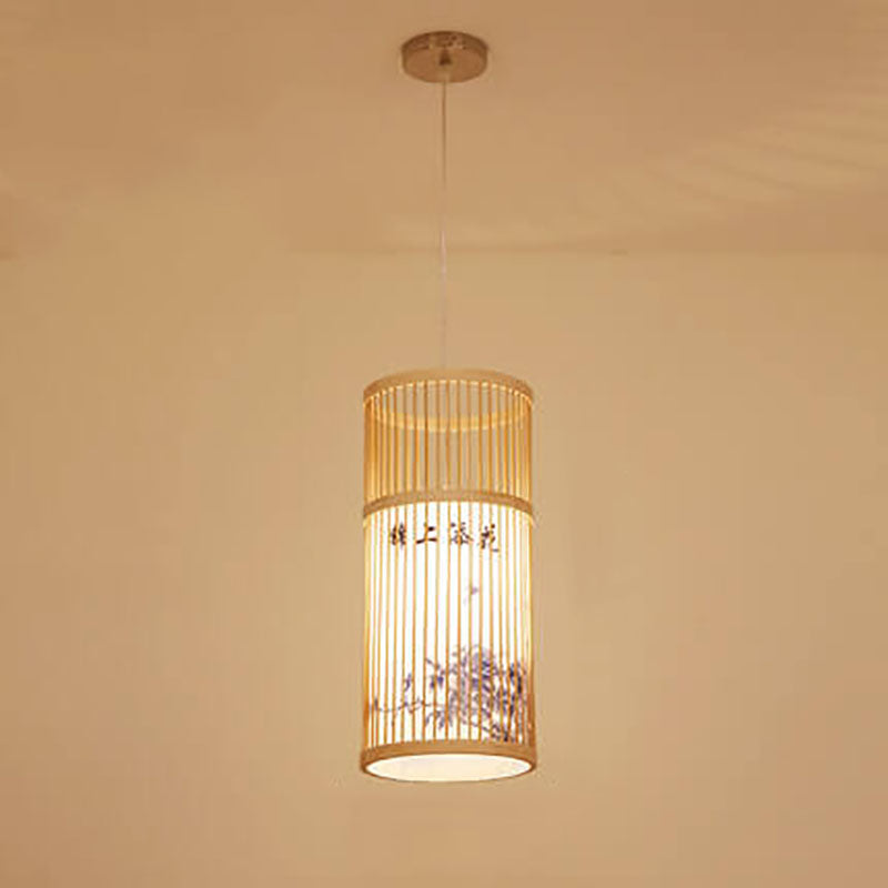 Japanese Zen Bamboo Weaving Lantern Pendant Light - 1-Light Hanging Fixture for Tranquil Spaces