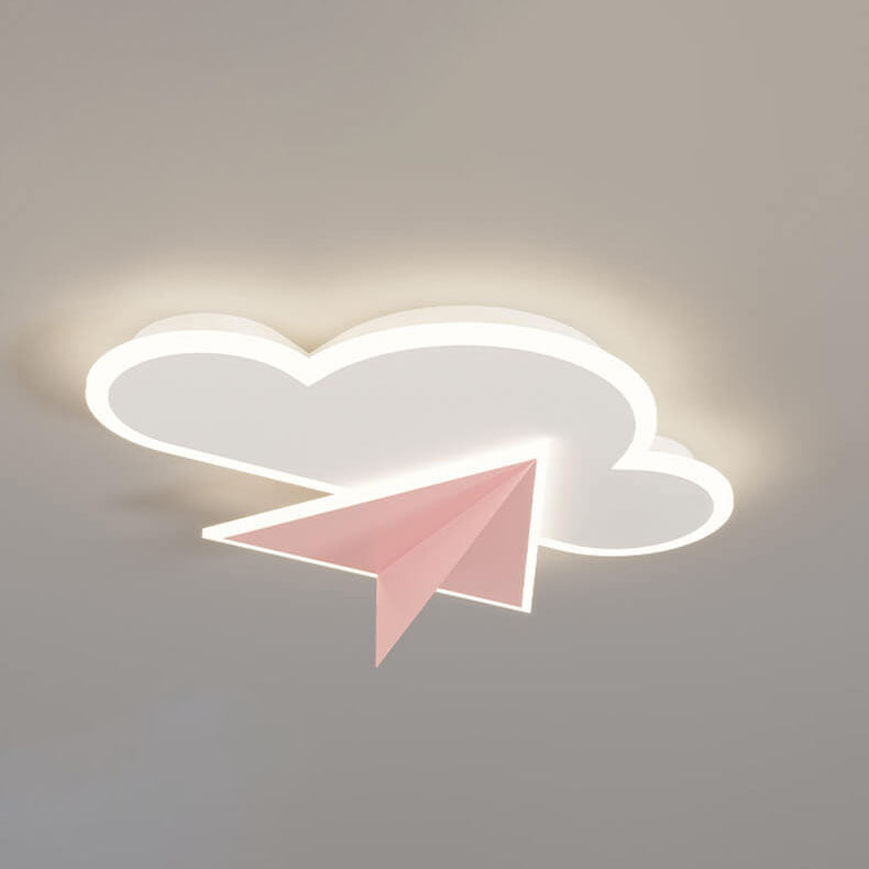 Creative Cartoon Clouds Airplane LED Kids Flush Mount Ceiling Light for Nursery, Playroom, Modern Child's Bedroom, Unique Sky Themed Lighting, Adorable Children's Room Decor, Energy Efficient Lighting Fixture, Fun Airplane and Cloud Design, Safe for Kids