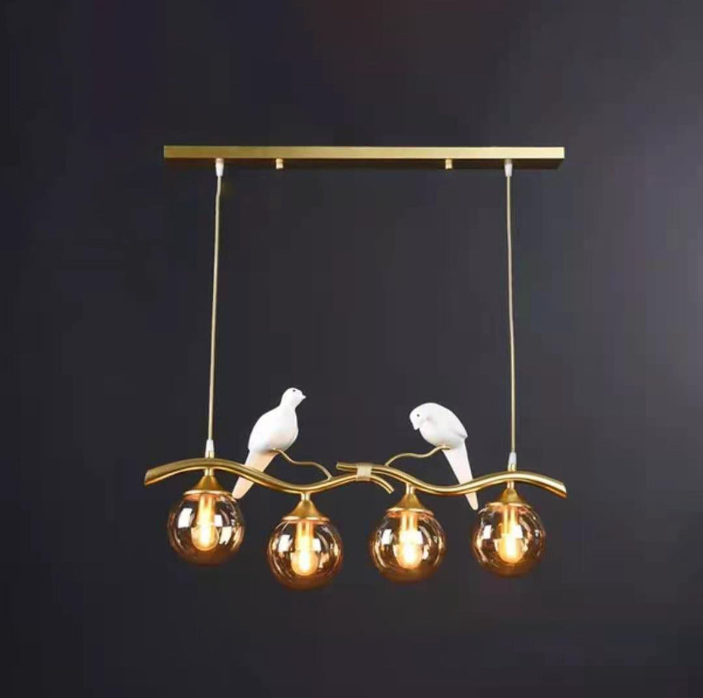Contemporary Resin Bird Glass Ball Shade Chandelier - 4-Light Island Light for Living Room