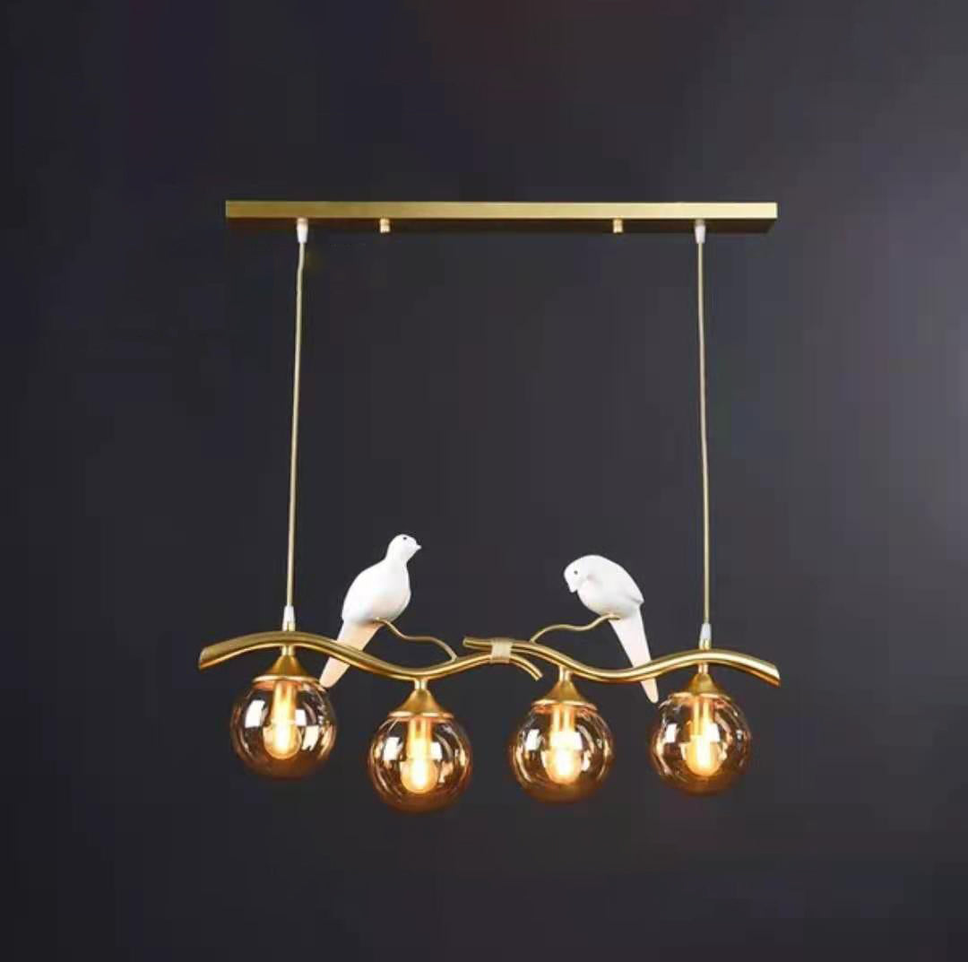 Contemporary Resin Bird Glass Ball Shade Chandelier - 4-Light Island Light for Living Room