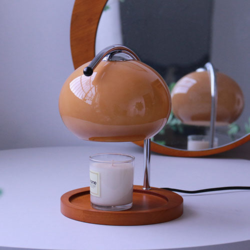 Contemporary Retro Glass Dome Solid Wood Metal Base 1-Light Melting Wax Table Lamp - Vintage Home Lighting, Modern Desk Lamp, Unique Decorative Lamp, Warm LED Night Light, Artisanal Table Lamp for Living Room, Bedroom, Office, Stylish Interior Decor, Cozy