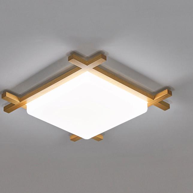 Traditional Japanese Tatami LED Flush Mount Ceiling Light - Square Acrylic Design for Bedroom