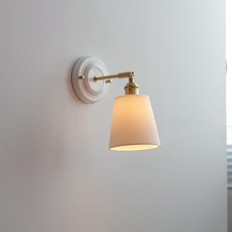 Traditional Vintage Round Ceramic Brass Wall Sconce Lamp for Living Room