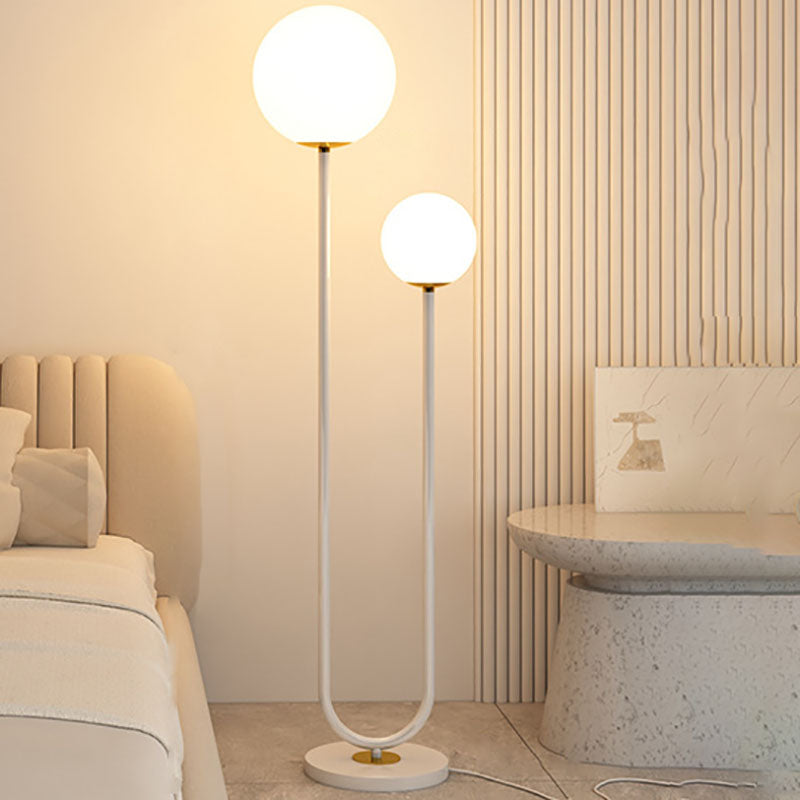 Modern Minimalist 2-Light Round Ball Iron Glass Floor Lamp for Bedroom
