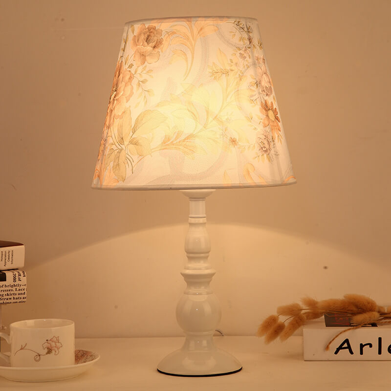 Modern Simple Floral Fabric Iron Vase Base 1-Light Table Lamp - Contemporary Lighting, Elegant Home Decor, Floral Design Lampshade, Stylish Table Lamp, Bedroom Nightstand Light, Living Room Decor, Decorative Accent Lighting, Unique Iron Base Lamp, Afforda