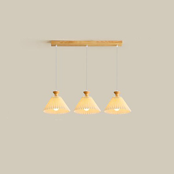 Traditional Japanese Rubberwood Pleated Cone Island Chandelier for Living Room