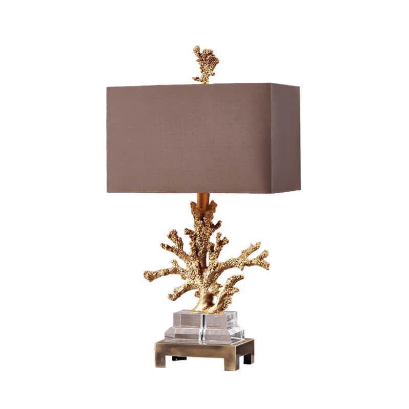 Modern Art Deco Linen Resin Coral Base Table Lamp - 1-Light, Stylish Bedroom Lighting