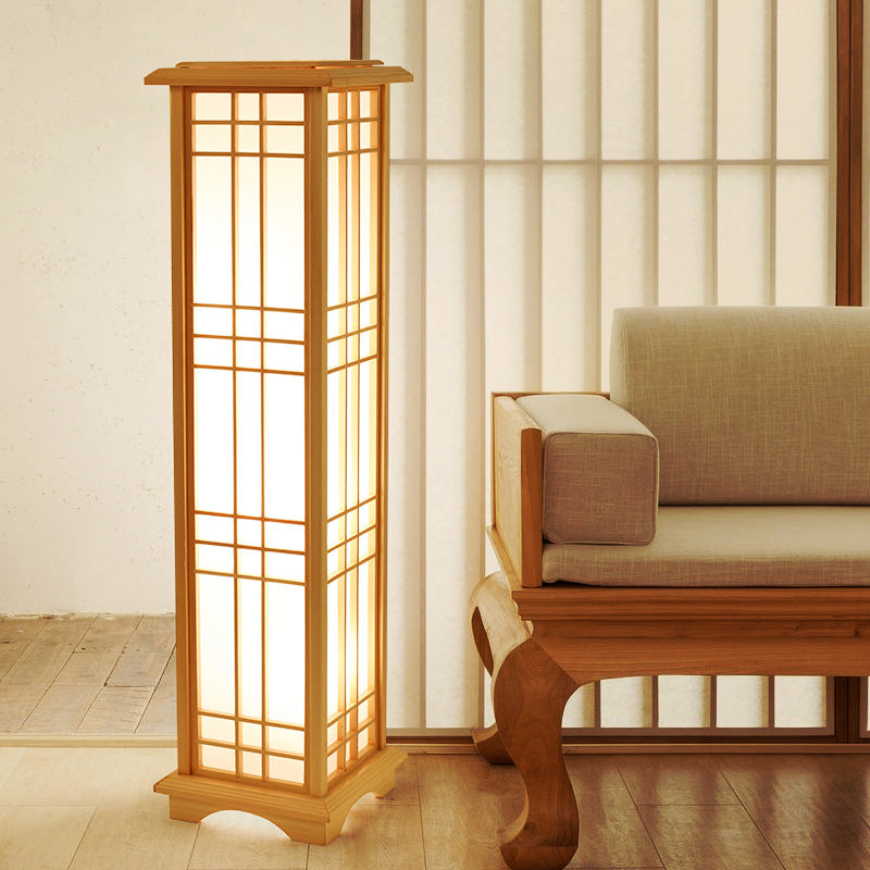 Traditional Japanese Wood Acrylic Floor Lamp - 1/2/3 Light Design for Bedroom