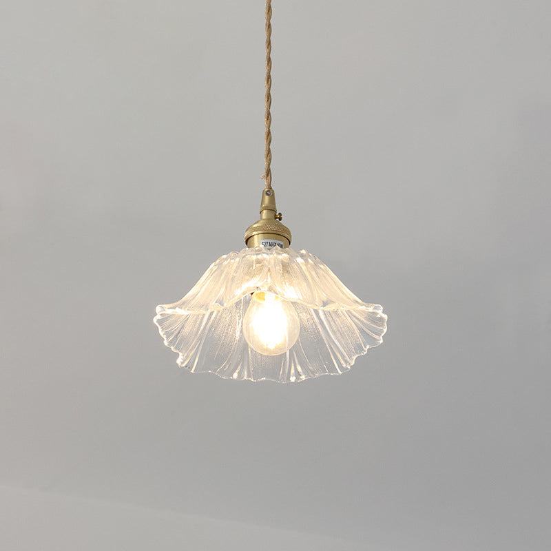 Modern Art Deco Sunflower Copper Glass Pendant Light - Living Room Essential