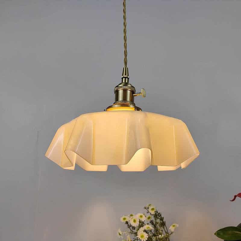 Traditional Japanese Cream Petal Glass Iron Pendant Light for Dining Room