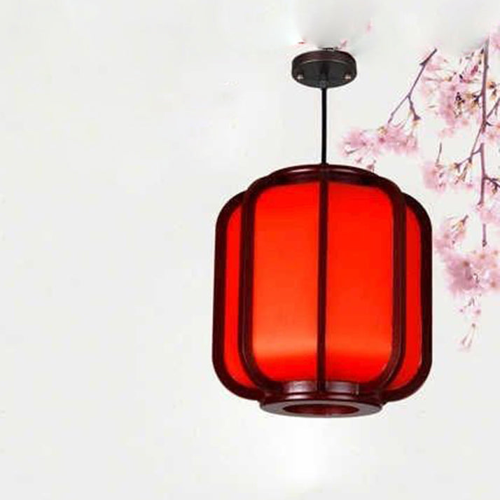 Traditional Chinese Faux Sheepskin Wooden Lantern Pendant Light - 1-Light for Living Room