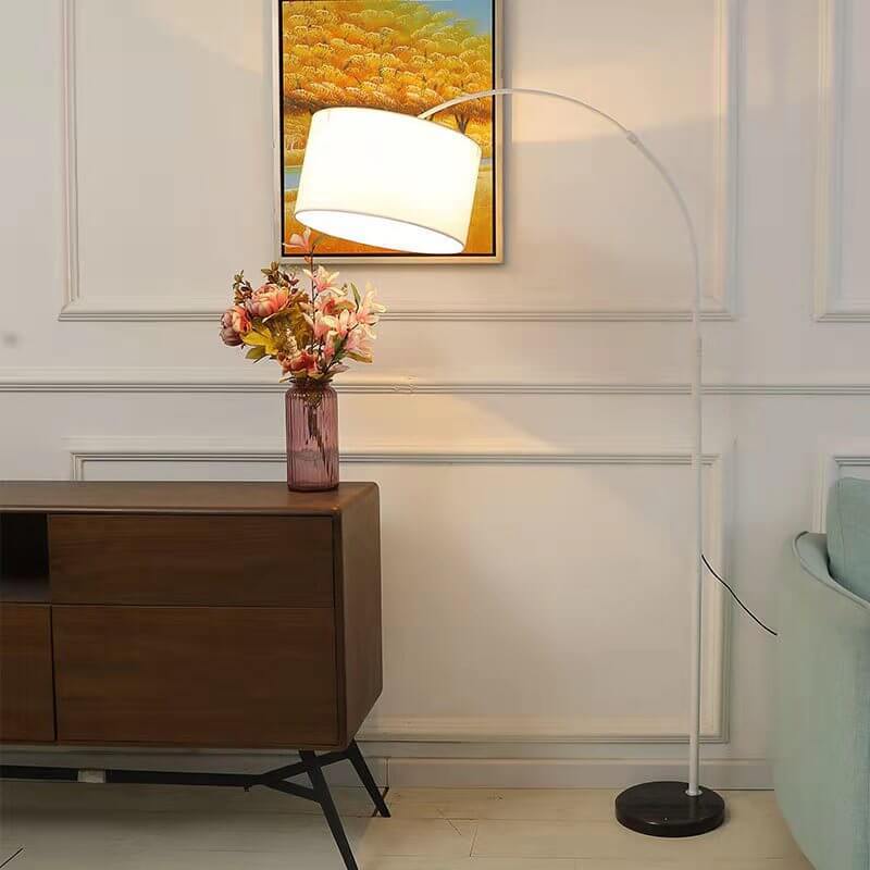 Nordic Fabric Column Shade Fishing Rod Floor Lamp - 1-Light Standing Design, Modern Home Lighting, Creative Decor, Adjustable Floor Lamp for Living Room & Bedroom