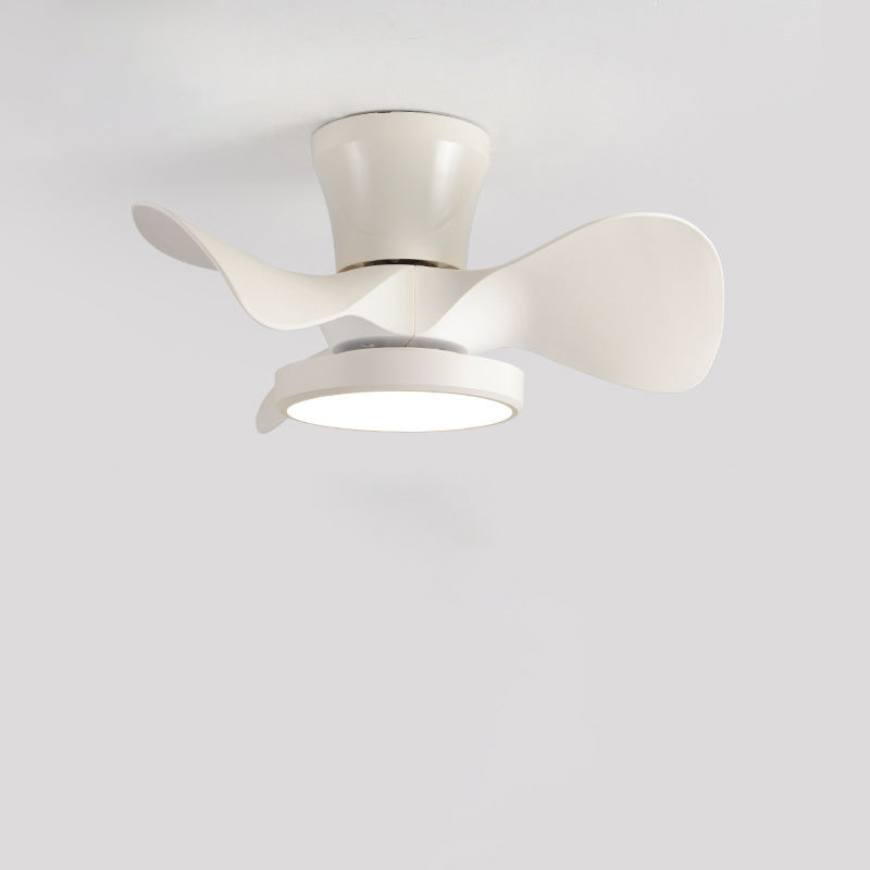 Contemporary Industrial Round Wood Grain LED Semi-Flush Mount Ceiling Fan Light for Living Room