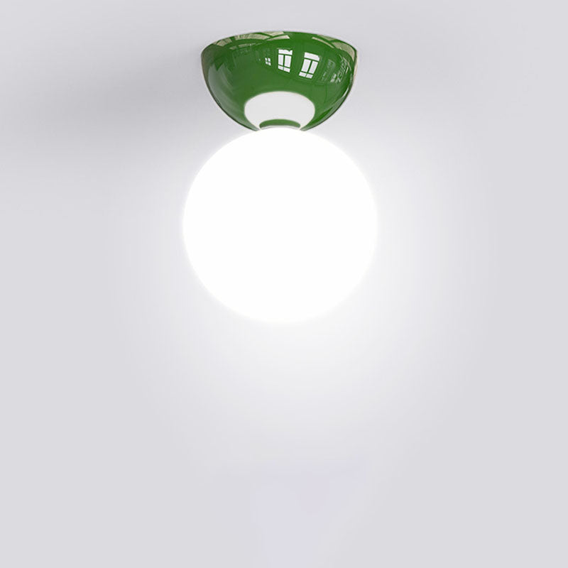 Scandinavian Iron & Glass Semi-Flush Mount Ceiling Light - 1-Light Spherical Shade for Hallway