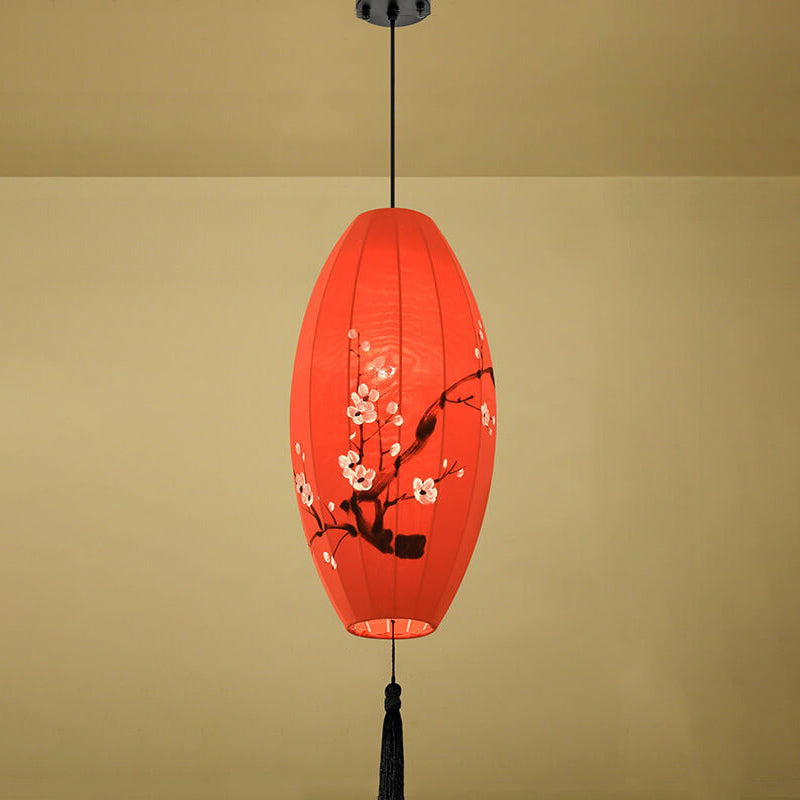 Oriental Antique Handmade Oval Lantern Pendant Light - 1-Light Fabric Fixture
