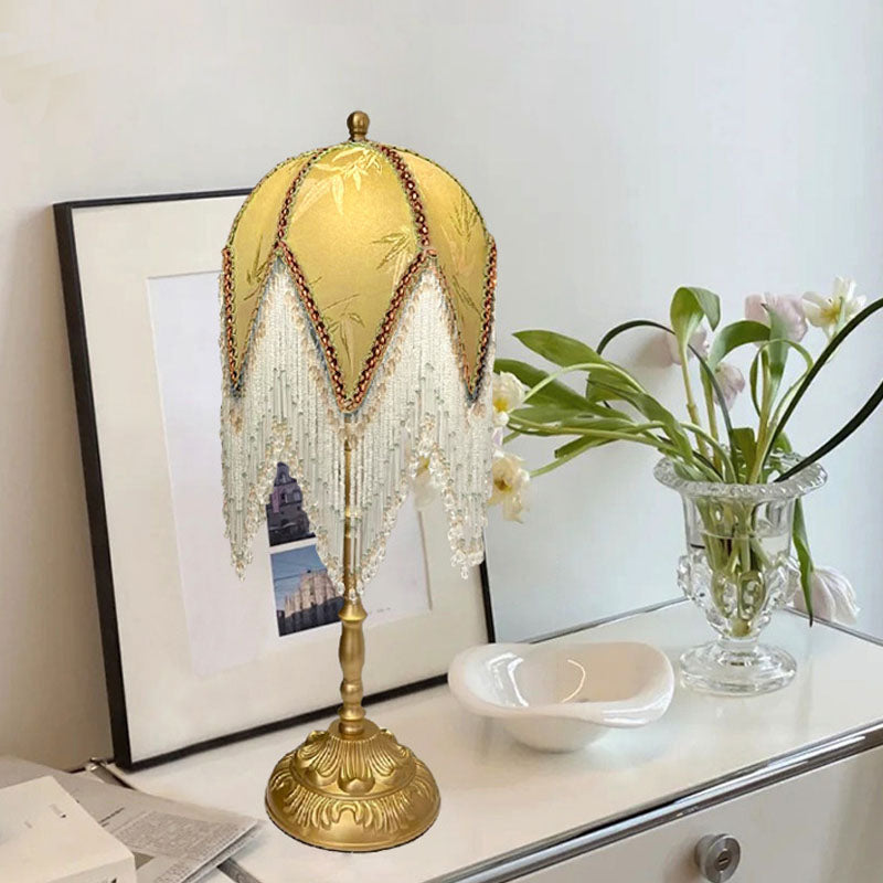 Traditional French Tassel Leaf Iron Table Lamp – 1-Light Bedroom Decor